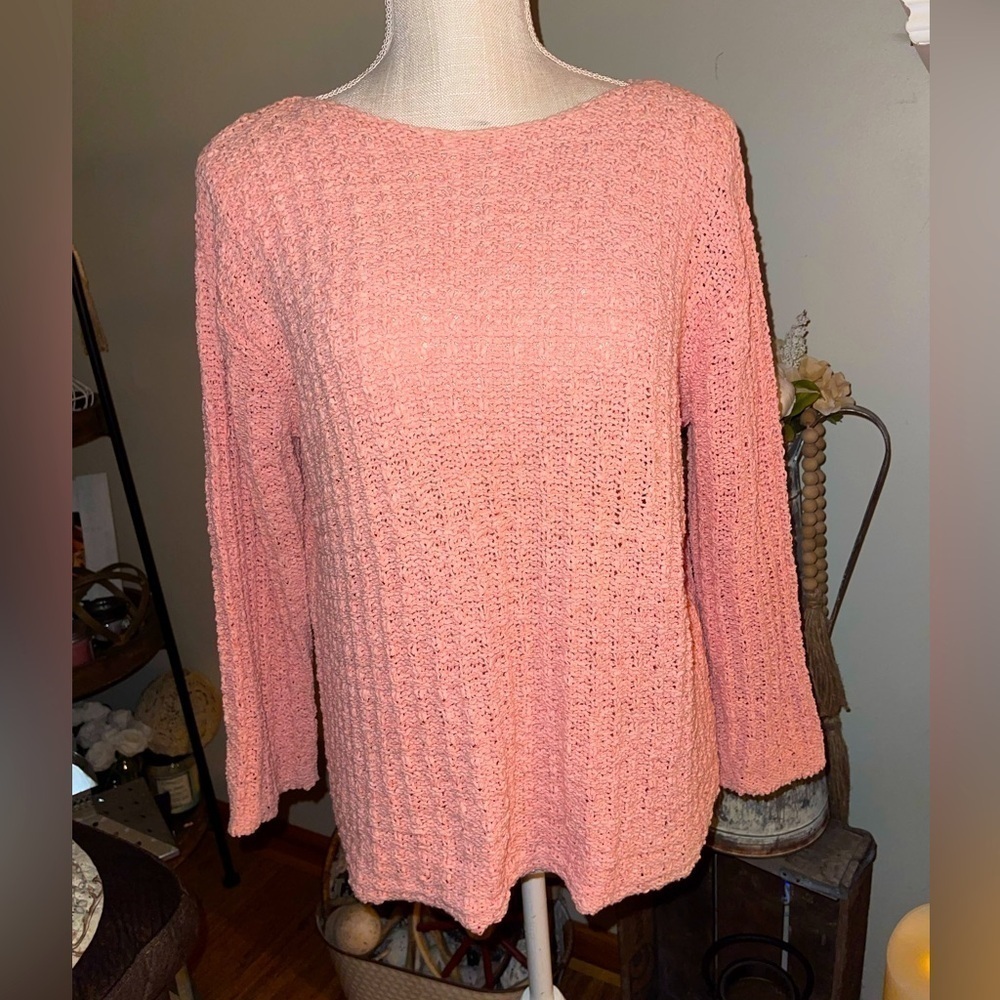 Margaret O’Leary knitted pink sweater. 3/4 sleeve EUC